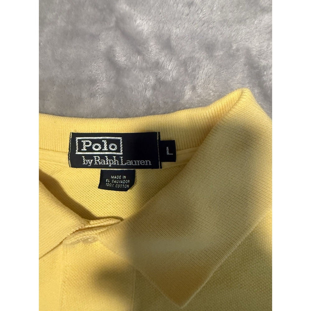 Polo Ralph Lauren Men's Large Polo Shirt Yellow Short Sleeve Blue Pony - Picture 2 of 5